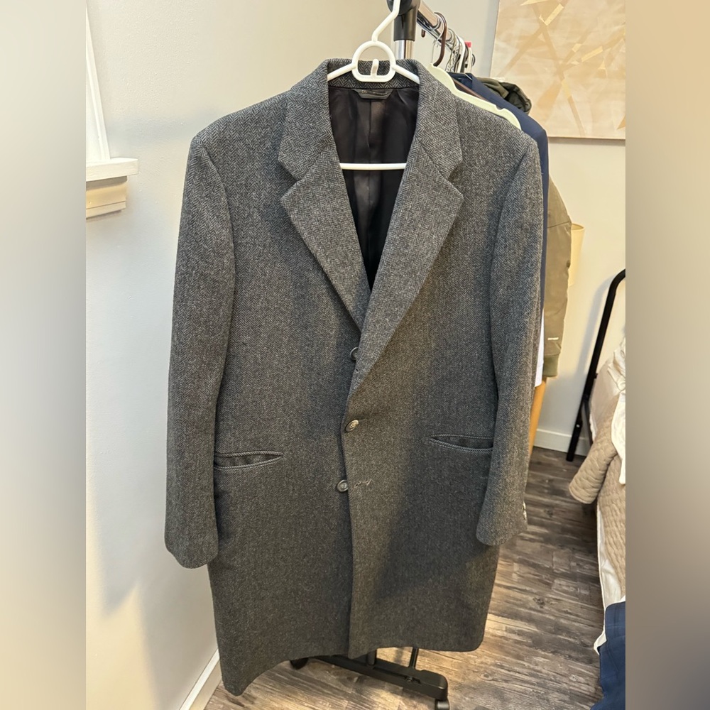 Men's Vintage Romelli Gray Herringbone Wool Tweed Long Overcoat
Top Coat M L